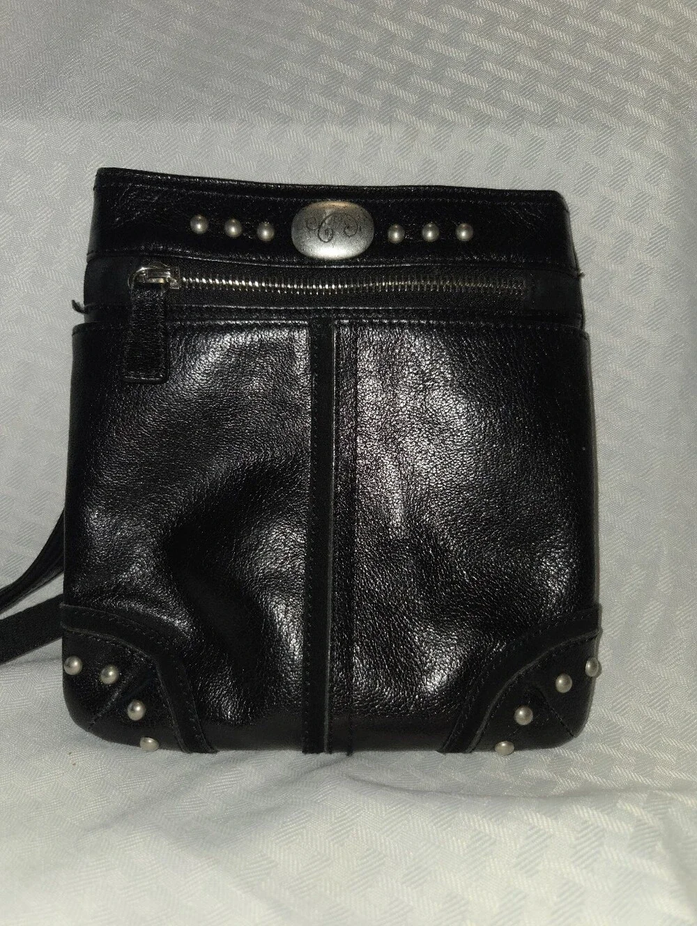 BRIGHTON Black Crossbody Bag Pebbled Leather Studded Ajustable Strap Purse
